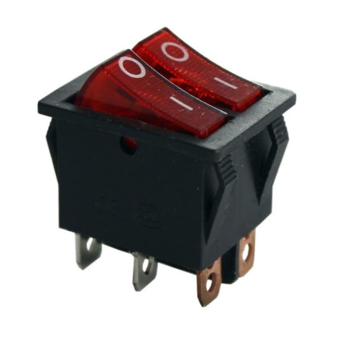 картинка Переключатель двухклавишный KCD3 с подсветкой 15A 250VAC, красный от магазина Интерком-НН