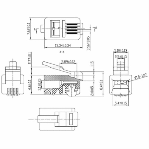 картинка Разъем RJ9 (RJ-9, RJ10, RJ-10, 4P4C, 4Р-4С, 4P4C, 4Р-4С) для телефонных трубок 4 контакта от магазина Интерком-НН фото 3