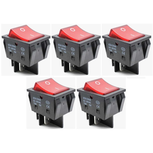 картинка Выключатель 5шт KCD4-201N-B 30A 250VAC T125 красная клавиша, 4 контакта для электроинструмента от магазина Интерком-НН