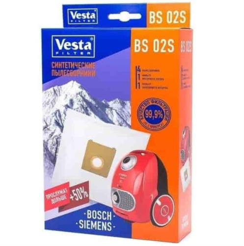 изображение Vesta filter BS02S комплект мешков-пылесборников синтетических (4шт+ 2 фильтра) для пылесоса Bosch, Siemens магазин Компании Интерком-НН картинка Vesta filter BS02S комплект мешков-пылесборников синтетических (4шт+ 2 фильтра) для пылесоса Bosch от магазина Интерком-НН