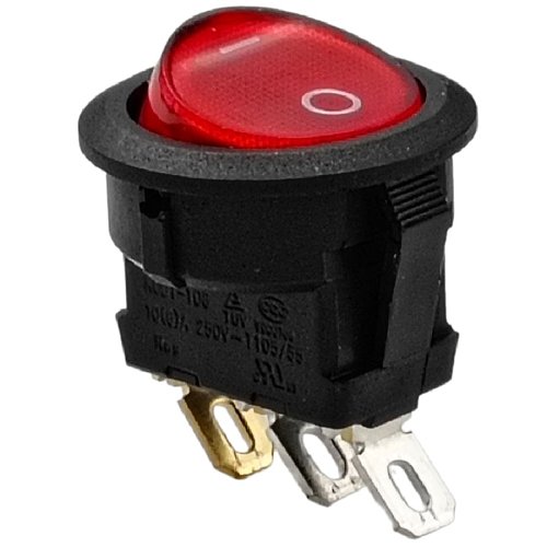 KCD1-106, 6 A, 250 В, Выключатель 3 контакта, красная клавиша