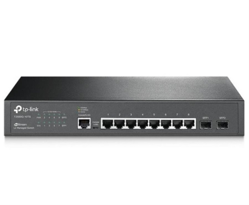 картинка TP-Link T2500G-10TS управляемый коммутатор с 8 портами 10/100/1000Base-T, 2 порта 1000Base-X SFP от магазина Интерком-НН