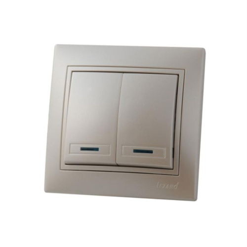 картинка Выключатель 2-клавишный с подсв. LEZARD MIRA жемчужно-белый перламутр 701-3030-112 от магазина Интерком-НН