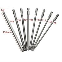 картинка Набор магнитных бит Torx 150мм, 1/4" 8шт T8, T10, T15, T20, T25, T27, T30, T40 от магазина Интерком-НН