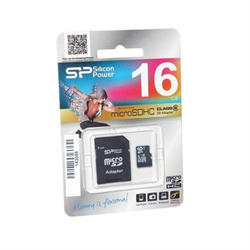 картинка Память Micro SD 16Gb Silicon Power class6 с адаптером (SP016GBSTH006V10-SP) от магазина Интерком-НН