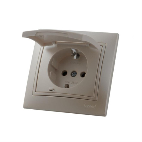 картинка LEZARD MIRA 701-3030-124 Розетка электрическая + заземляющий с крышкой жемчужно-белый перламутр от магазина Интерком-НН