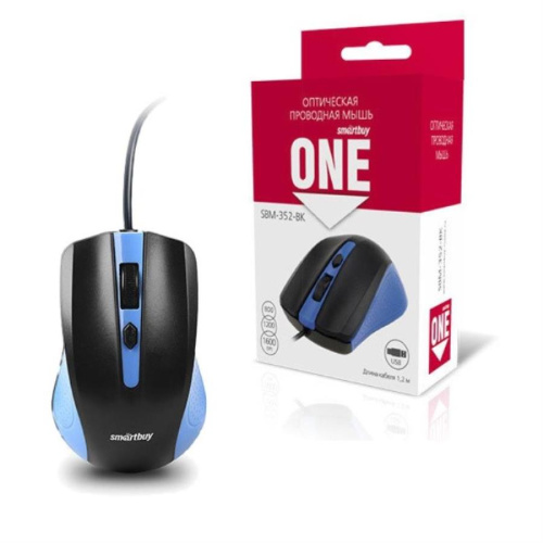 изображение Мышь проводная SmartBuy SBM-352-BK ONE (черно-синяя) магазин Компании Интерком-НН картинка SmartBuy SBM-352-BK ONE Мышь проводная (черно-синяя) от магазина Интерком-НН