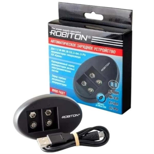 изображение Robiton 9V90 FAST зарядное устройство для 1-2 Ni-MH, Ni-Cd, Li-ion и Li-Po аккумуляторов типоразмера 9B «Крона» магазин Компании Интерком-НН картинка Robiton 9V90 FAST зарядное устройство для 1-2 Ni-MH, Ni-Cd, Li-ion и Li-Po аккумуляторов от магазина Интерком-НН