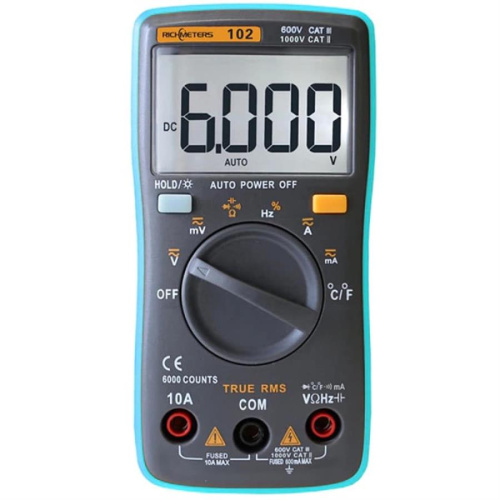 изображение Richmeters RM102 Цифровой мультиметр, до 60 мОм, 1000 Вольт, 10 Ампер, питание батареи: 2×1.5V AAA магазин Компании Интерком-НН картинка Richmeters RM102 Цифровой мультиметр, до 60 мОм, 1000 Вольт, 10 Ампер, питание батареи: 2×1.5V AAA от магазина Интерком-НН