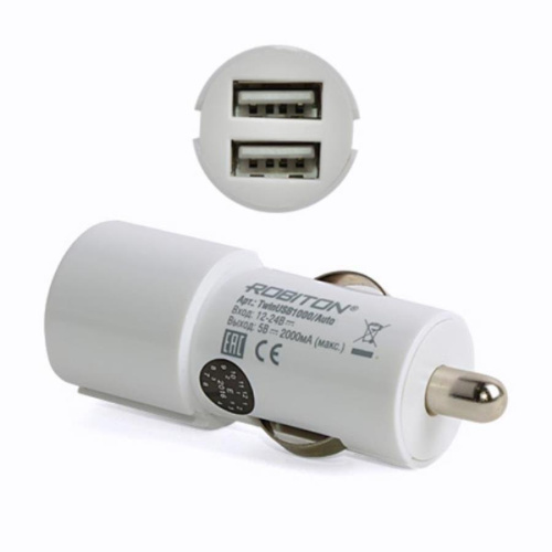 изображение Автомобильное зарядное устройство с 2 USB выходами Robiton TwinUSB1000/Auto магазин Компании Интерком-НН картинка Robiton TwinUSB1000/Auto Автомобильное зарядное устройство с 2 USB выходами от магазина Интерком-НН