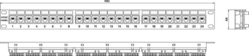 картинка PP-19-24-6P4C-C2 19" патч-панель Hyperline, 1U, 24xRJ-12, телефонная 24-порта от магазина Интерком-НН фото 3