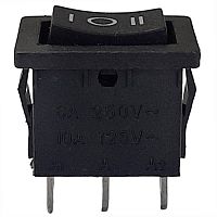 картинка Переключатель клавишный 223(17) черный без подсветки ON-OFF-ON 6A 250VAC от магазина Интерком-НН