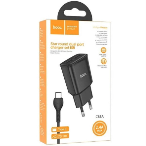 изображение Hoco C88A сетевое зарядное устройство с 2 USB выходами 5В, 2400mAh, черный магазин Компании Интерком-НН картинка Hoco C88A сетевое зарядное устройство с 2 USB выходами 5В, 2400mAh, черный от магазина Интерком-НН