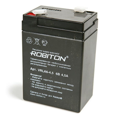 изображение Аккумулятор 6 В, 4.5 Ач Robiton VRLA6-4.5 магазин Компании Интерком-НН картинка Robiton VRLA6-4.5 свинцово-кислотный аккумулятор 6 В, 4.5 Ач от магазина Интерком-НН