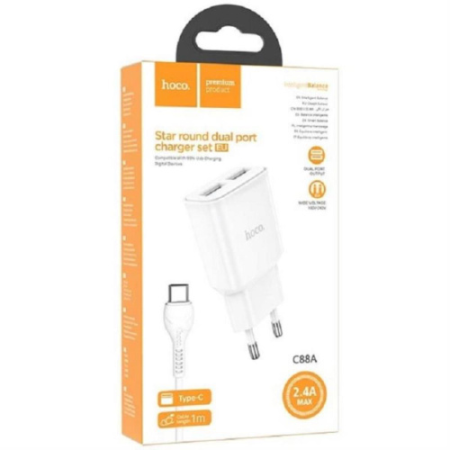 изображение Hoco C88A сетевое зарядное устройство с 2 USB выходами 5В, 2400mAh, белый магазин Компании Интерком-НН картинка Hoco C88A сетевое зарядное устройство с 2 USB выходами 5В, 2400mAh, белый от магазина Интерком-НН