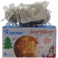 картинка Космос KOC_GIR120LED_W светодиодная елочная гирлянда 120LED, 8 режимов мигания, белый, 12.8м от магазина Интерком-НН