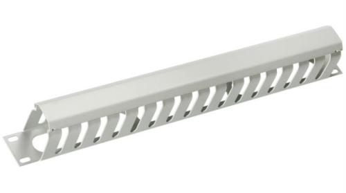 картинка Органайзер кабельный 19", 1U, металлический, с металлической крышкой, металлические кольца, серый от магазина Интерком-НН